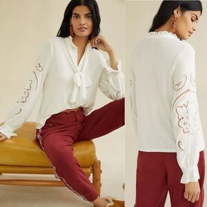NWT Anthropologie Lace Bow-Neck Blouse